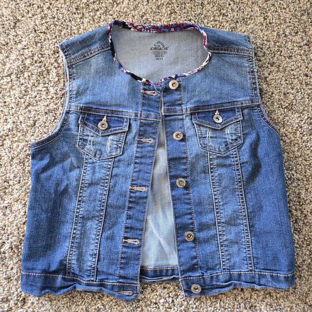 Jordache Denim Vest with Floral Trim